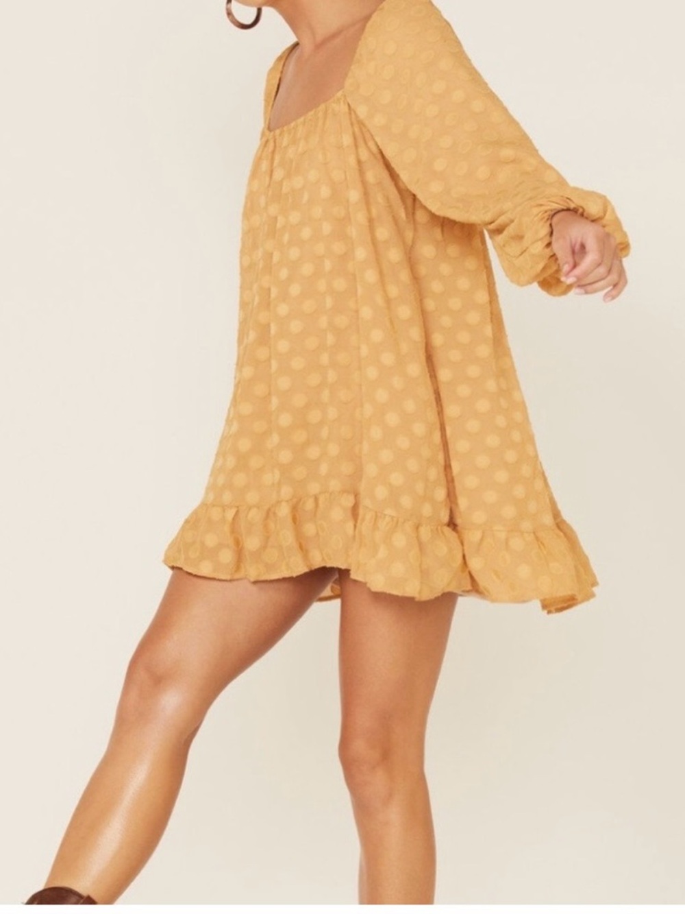 Mustard Polka Dot Ruffle Mini dress